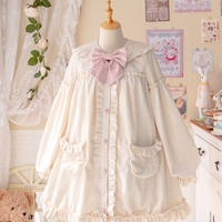 Winter Autumn Soft Cute Sweet Lace White & Scarlet Red Coat - Thumbnail 2