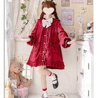 Winter Autumn Soft Cute Sweet Lace White & Scarlet Red Coat - Thumbnail 6