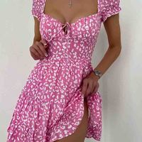 Pink Short Sleeve Mini Dress - Thumbnail 1