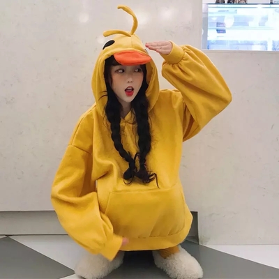 Cute 3D Yellow Duck Hoodie Long Sleeve Pullover Casual Aesthetic Casual E-Girl Kawaii Korean Japanese Harajuku