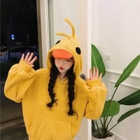 Cute 3D Yellow Duck Hoodie Long Sleeve Pullover Casual Aesthetic Casual E-Girl Kawaii Korean Japanese Harajuku - Thumbnail 6