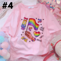 Cute LGBT Rainbow Pride Tea Drink Pink Graphic Short Sleeve T-shirt Aesthetic Casual E-Girl Kawaii Korean Japanese Harajuku - Thumbnail 4