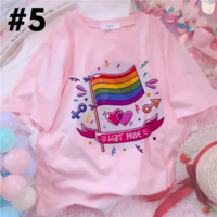 Cute LGBT Rainbow Pride Tea Drink Pink Graphic Short Sleeve T-shirt Aesthetic Casual E-Girl Kawaii Korean Japanese Harajuku - Thumbnail 5