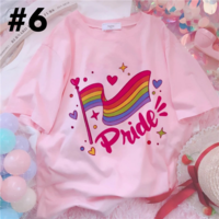 Cute LGBT Rainbow Pride Tea Drink Pink Graphic Short Sleeve T-shirt Aesthetic Casual E-Girl Kawaii Korean Japanese Harajuku - Thumbnail 6