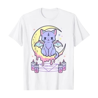 Cute Pastel Black Cat Witch Magic Moon Print Short Sleeve T-shirt Goth Punk Aesthetic Casual E-Girl Kawaii Korean Japanese Harajuku - Thumbnail 2