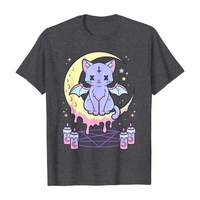 Cute Pastel Black Cat Witch Magic Moon Print Short Sleeve T-shirt Goth Punk Aesthetic Casual E-Girl Kawaii Korean Japanese Harajuku - Thumbnail 3