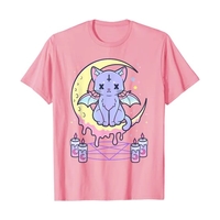 Cute Pastel Black Cat Witch Magic Moon Print Short Sleeve T-shirt Goth Punk Aesthetic Casual E-Girl Kawaii Korean Japanese Harajuku - Thumbnail 4