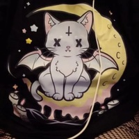 Cute Pastel Black Cat Witch Magic Moon Print Short Sleeve T-shirt Goth Punk Aesthetic Casual E-Girl Kawaii Korean Japanese Harajuku - Thumbnail 5