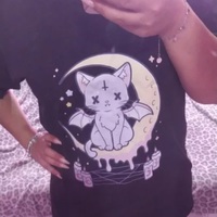 Cute Pastel Black Cat Witch Magic Moon Print Short Sleeve T-shirt Goth Punk Aesthetic Casual E-Girl Kawaii Korean Japanese Harajuku - Thumbnail 6