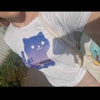 Cute Cat Starry Night Powerline Print Short Sleeve T-shirt Vintage Aesthetic Casual E-Girl Kawaii Korean Japanese Harajuku - Thumbnail 9