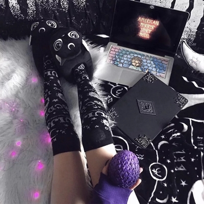 Cute Black Ouija Board Magic Star Moon Print Socks Punk Goth Aesthetic Casual E-Girl Kawaii Korean Japanese Harajuku