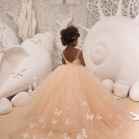 Champagne Appliques V back Butterfly Flower Girl Dresses with Train Girls Wedding Dress,661 - Thumbnail 3