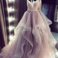 SP1926,Custom Made V Neck Tulle Long Prom Gown Evening Dress - Thumbnail 1