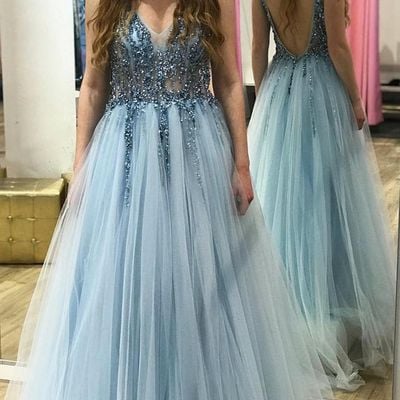 Sp1929,sexy prom dress,v-neck prom dress,beading prom dress,a-line prom dress,long prom dress,evening dress - Thumbnail 3