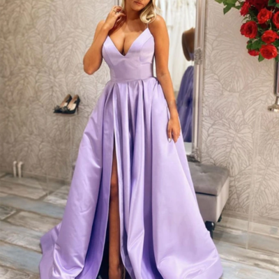 Sp1935,chic halter satin long prom dress,a-line evening dresses,split full length party gown   - Thumbnail 3