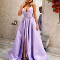 SP1935,Chic halter satin long prom dress,a-line evening dresses,split full length party gown   - Thumbnail 1