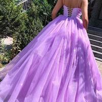 SP1937,Lilac ball gown,spaghetti straps tulle prom dress,tie back evening party gown - Thumbnail 1