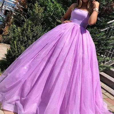 Sp1937,lilac ball gown,spaghetti straps tulle prom dress,tie back evening party gown - Thumbnail 1