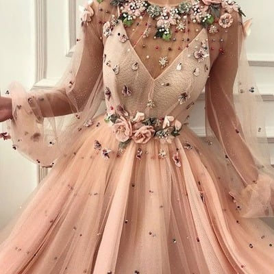 Sp1940,elegant prom dress,floral pearl beaded evening dresses,long sleeves princess party dresses - Thumbnail 3