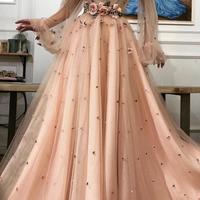SP1940,Elegant prom dress,floral pearl beaded evening dresses,long sleeves princess party dresses - Thumbnail 1