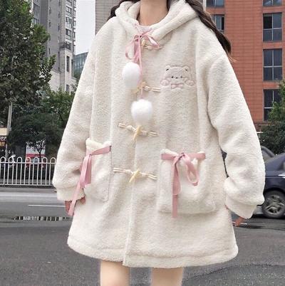 Cute Plush Warm Hoodie Coat