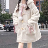 Cute Plush Warm Hoodie Coat - Thumbnail 1