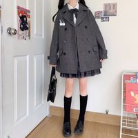 JK Mori Girl Woolen Solid Color Mid-length Coat - Thumbnail 7