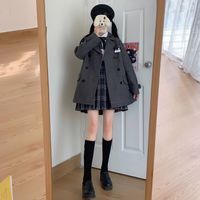 JK Mori Girl Woolen Solid Color Mid-length Coat - Thumbnail 8