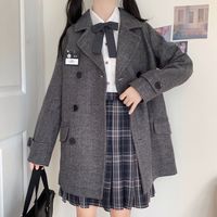 JK Mori Girl Woolen Solid Color Mid-length Coat - Thumbnail 4