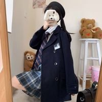 JK Mori Girl Woolen Solid Color Mid-length Coat - Thumbnail 3