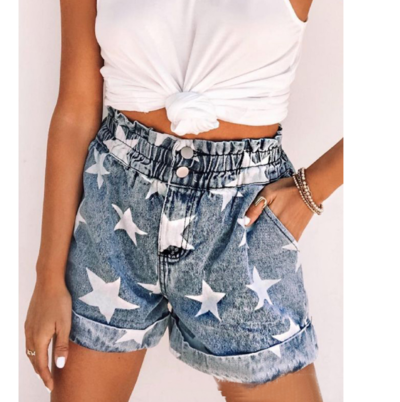 Women'S Printed Button Denim Shorts