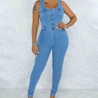 Women'S Button Sleeveless Jumpsuit - Thumbnail 1