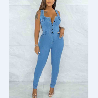 Women's button sleeveless jumpsuit - Thumbnail 3