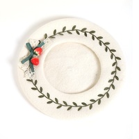 Cute Winter Christmas Strawberry Green Leaves White Beret Hat - Thumbnail 4