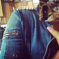 Spiked Crossback Stretch Denim Moto Jacket - Size Medium - Thumbnail 3