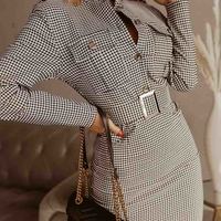 Fashion Plaid Zip Long Sleeve Dress - Thumbnail 1