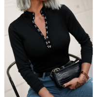 Long Sleeve Women'S Double Breasted Sexy Top - Thumbnail 3