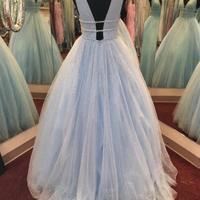 A-Line Sparkly Prom Dresses Rhinestone Long Evening Dress - Thumbnail 1