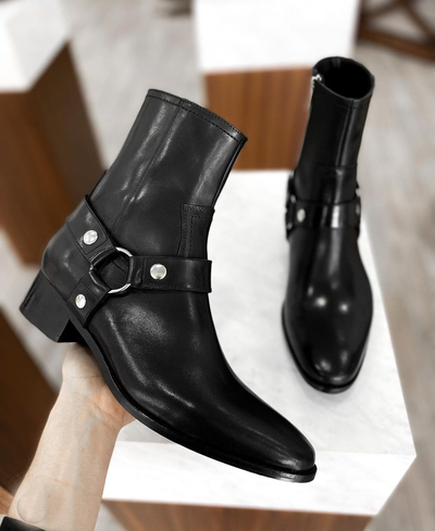 Men's Black Leather boots Buckle Boots Ankle Boots