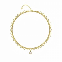 French Retro Style Pretty Lace Teardrop Crystal Chain Necklace - Thumbnail 5