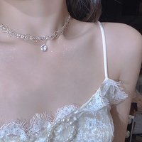 French Retro Style Pretty Lace Teardrop Crystal Chain Necklace - Thumbnail 7