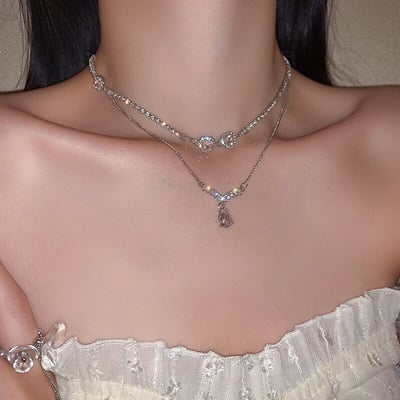 Luxury pretty girl love heart crystal double chain necklace - Thumbnail 2