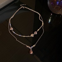 Luxury Pretty Girl Love Heart Crystal Double Chain Necklace - Thumbnail 5