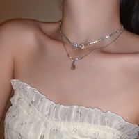 Luxury Pretty Girl Love Heart Crystal Double Chain Necklace - Thumbnail 2