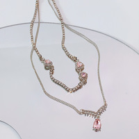 Luxury Pretty Girl Love Heart Crystal Double Chain Necklace - Thumbnail 3