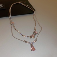 Luxury Pretty Girl Love Heart Crystal Double Chain Necklace - Thumbnail 7