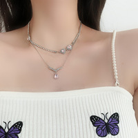 Luxury Pretty Girl Love Heart Crystal Double Chain Necklace - Thumbnail 8