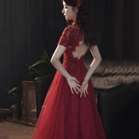 Cute tulle long A line prom dress evening gown - Thumbnail 2