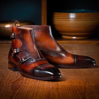 Handmade brown triple buckle boots - Thumbnail 1