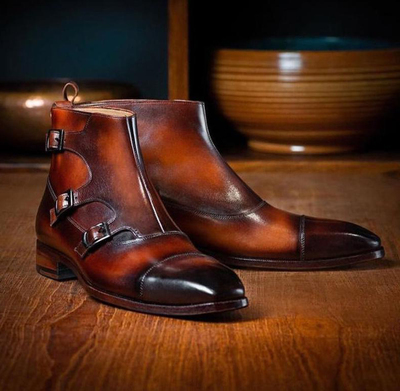 Handmade Brown Triple Buckle Boots